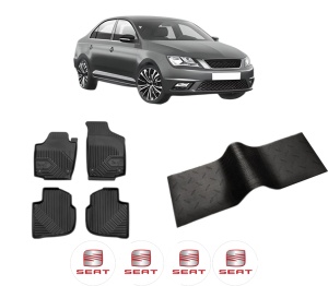 Set 5 covorase auto SEAT TOLEDO IV (KG3) din 2012-2018, cu covoras tunel median, presuri auto din cauciuc, 4x Stickere auto cu SEAT - Img 2