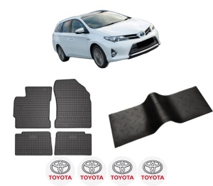 Set 5 covorase auto TOYOTA AURIS Estate (_E18_) din 2008-2015, cu covoras tunel median, presuri auto din cauciuc, 4x Stickere auto cu TOYOTA - Img 2