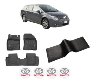 Set 5 covorase auto TOYOTA AVENSIS Estate (_T27_) din 2014-2024, cu covoras tunel median, presuri auto din cauciuc, 4x Stickere auto cu TOYOTA - Img 2