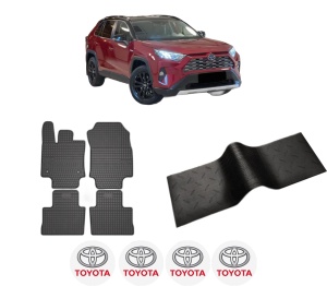 Set 5 covorase auto TOYOTA RAV 4 V (_A5_, _H5_) din 2015-2017, cu covoras tunel median, presuri auto din cauciuc, 4x Stickere auto cu TOYOTA - Img 2