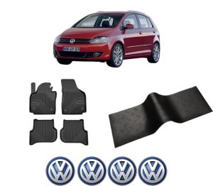 Set 5 covorase auto Volkswagen GOLF PLUS Van (521) din 2016-2021, cu covoras tunel median, presuri auto din cauciuc, 4x Stickere auto cu Volkswagen - Img 2