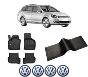 Set 5 covorase auto Volkswagen GOLF VI Variant (AJ5) din 2008-2017, cu covoras tunel median, presuri auto din cauciuc, 4x Stickere auto cu Volkswagen - Img 2