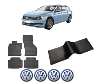 Set 5 covorase auto Volkswagen PASSAT B8 Variant (3G5, CB5) din 2018-2024, cu covoras tunel median, presuri auto din cauciuc, 4x Stickere auto cu Volkswagen - Img 2