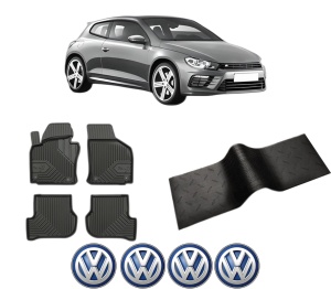 Set 5 covorase auto Volkswagen SCIROCCO III (137, 138) din 2016-2024, cu covoras tunel median, presuri auto din cauciuc, 4x Stickere auto cu Volkswagen - Img 2