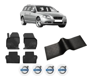 Set 5 covorase auto VOLVO V70 III (135) din 2014-2021, cu covoras tunel median, presuri auto din cauciuc, 4x Stickere auto cu VOLVO - Img 2