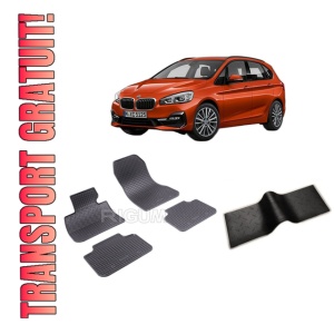 Set 5 covorase BMW SERIA 2 F45 din 09.2014-10.2021, cu covoras tunel median, CAROSERIE VAN, Presuri cauciuc 100%, compatibil cu autoturismul BMW SERIA 2 F45, Rigum