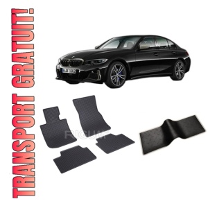 Set 5 covorase BMW SERIA 3 G20 din 03.2019-PREZENT, cu covoras tunel median, CAROSERIE SEDAN, Presuri cauciuc 100%, compatibil cu autoturismul BMW SERIA 3 G20, Rigum