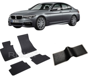 Set 5 covorase BMW SERIA 5 G30 PHEV din 03.2017-PREZENT, cu covoras tunel median, CAROSERIE SEDAN, Presuri cauciuc 100%, compatibil cu autoturismul BMW SERIA 5 G30 PHEV, Rigum - Img 2