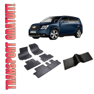 Set 5 covorase CHEVROLET ORLANDO din 2011-2018, cu covoras tunel median, CAROSERIE VAN 7 LOCURI, Presuri cauciuc 100%, compatibil cu autoturismul CHEVROLET ORLANDO, Rigum