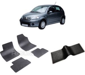 Set 5 covorase CITROEN C3 I din 2002-2009, cu covoras tunel median, CAROSERIE HATCHBACK, Presuri cauciuc 100%, compatibil cu autoturismul CITROEN C3 I, Rigum - Img 2