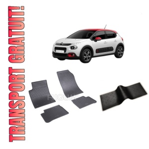 Set 5 covorase CITROEN C3 III din 01.2017-PREZENT, cu covoras tunel median, CAROSERIE HATCHBACK, Presuri cauciuc 100%, compatibil cu autoturismul CITROEN C3 III, Rigum