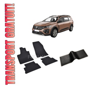 Set 5 covorase DACIA JOGGER din 2022-PREZENT, cu covoras tunel median, CAROSERIE COMBI, Presuri cauciuc 100%, compatibil cu autoturismul DACIA JOGGER, Rigum