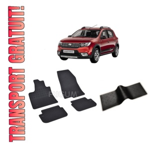 Set 5 covorase DACIA SANDERO STEPWAY SANDERO III STEPWAY din 01.2021-PREZENT, cu covoras tunel median, CAROSERIE HATCHBACK, Presuri cauciuc 100%, compatibil cu autoturismul DACIA SANDERO STEPWAY SANDERO III STEPWAY, Rigum