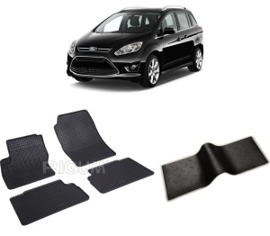 Set 5 covorase FORD C-MAX GRAND II din 11.2010-06.2019, cu covoras tunel median, CAROSERIE VAN, Presuri cauciuc 100%, compatibil cu autoturismul FORD C-MAX GRAND II, Rigum - Img 2