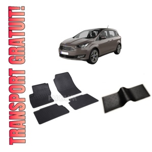 Set 5 covorase FORD C-MAX II din 11.2010-06.2019, cu covoras tunel median, CAROSERIE VAN, Presuri cauciuc 100%, compatibil cu autoturismul FORD C-MAX II, Rigum