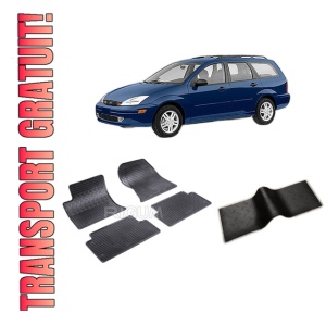 Set 5 covorase FORD FOCUS I din 1998-2004, cu covoras tunel median, CAROSERIE COMBI, Presuri cauciuc 100%, compatibil cu autoturismul FORD FOCUS I, Rigum