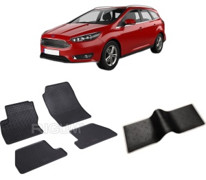 Set 5 covorase FORD FOCUS III din 03.2011-08.2018, cu covoras tunel median, CAROSERIE COMBI, Presuri cauciuc 100%, compatibil cu autoturismul FORD FOCUS III, Rigum - Img 2