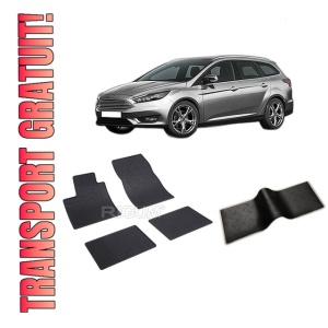 Set 5 covorase FORD FOCUS IV din 09.2018-PREZENT, cu covoras tunel median, CAROSERIE COMBI, Presuri cauciuc 100%, compatibil cu autoturismul FORD FOCUS IV, Rigum