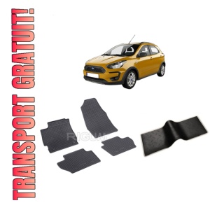 Set 5 covorase FORD KA+ din 09.2017-01.2020, cu covoras tunel median, CAROSERIE HATCHBACK, Presuri cauciuc 100%, compatibil cu autoturismul FORD KA+, Rigum