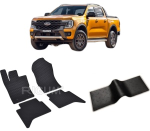 Set 5 covorase FORD RANGER din 2023-PREZENT, cu covoras tunel median, CAROSERIE PICK-UP, Presuri cauciuc 100%, compatibil cu autoturismul FORD RANGER, Rigum - Img 2