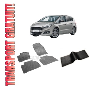 Set 5 covorase FORD S-MAX II din 09.2015-PREZENT, cu covoras tunel median, CAROSERIE VAN, Presuri cauciuc 100%, compatibil cu autoturismul FORD S-MAX II, Rigum