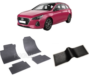 Set 5 covorase HYUNDAI I30 III FACELIFT din 02.2020-PREZENT, cu covoras tunel median, CAROSERIE COMBI, Presuri cauciuc 100%, compatibil cu autoturismul HYUNDAI I30 III FACELIFT, Rigum - Img 2