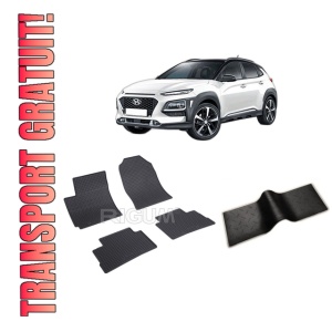 Set 5 covorase HYUNDAI KONA din 11.2017-03.2023, cu covoras tunel median, CAROSERIE SUV INCLUSIV FACELIFT, Presuri cauciuc 100%, compatibil cu autoturismul HYUNDAI KONA, Rigum