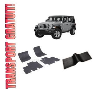 Set 5 covorase JEEP WRANGLER din 10.2006-04.2018, cu covoras tunel median, CAROSERIE SUV INCLUSIV FACELIFT, Presuri cauciuc 100%, compatibil cu autoturismul JEEP WRANGLER, Rigum