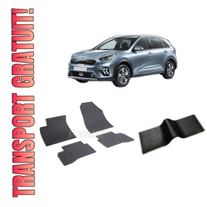 Set 5 covorase KIA NIRO HYBRID din 08.2016-PREZENT, cu covoras tunel median, CAROSERIE SUV HYBRID, Presuri cauciuc 100%, compatibil cu autoturismul KIA NIRO HYBRID, Rigum