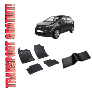 Set 5 covorase KIA PICANTO III din 04.2017-PREZENT, cu covoras tunel median, CAROSERIE HATCHBACK INCLUSIV FACELIFT, Presuri cauciuc 100%, compatibil cu autoturismul KIA PICANTO III, Rigum