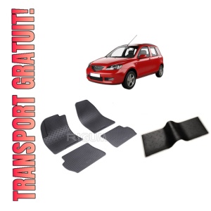 Set 5 covorase MAZDA 2 I din 2002-08.2007, cu covoras tunel median, CAROSERIE HATCHBACK, Presuri cauciuc 100%, compatibil cu autoturismul MAZDA 2 I, Rigum