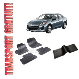Set 5 covorase MAZDA 3 II din 05.2009-08.2013, cu covoras tunel median, CAROSERIE SEDAN, Presuri cauciuc 100%, compatibil cu autoturismul MAZDA 3 II, Rigum
