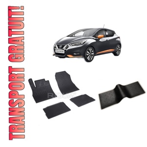 Set 5 covorase NISSAN MICRA K14 din 03.2017-PREZENT, cu covoras tunel median, CAROSERIE HATCHBACK, Presuri cauciuc 100%, compatibil cu autoturismul NISSAN MICRA K14, Rigum