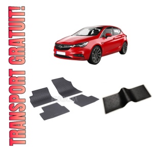 Set 5 covorase OPEL ASTRA K LUX din 11.2015-PREZENT, cu covoras tunel median, CAROSERIE HATCHBACK COVORASELE DIN SPATE MAI MARI, Presuri cauciuc 100%, compatibil cu autoturismul OPEL ASTRA K LUX, Rigum