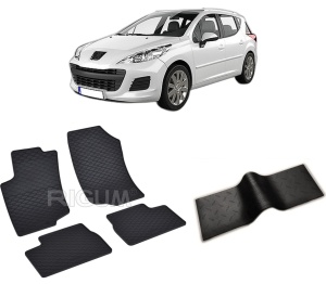 Set 5 covorase PEUGEOT 207 din 2007-06.2013, cu covoras tunel median, CAROSERIE COMBI, Presuri cauciuc 100%, compatibil cu autoturismul PEUGEOT 207, Rigum - Img 2