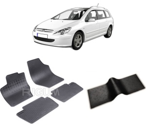 Set 5 covorase PEUGEOT 307 din 2001-2005, cu covoras tunel median, CAROSERIE COMBI, Presuri cauciuc 100%, compatibil cu autoturismul PEUGEOT 307, Rigum - Img 2