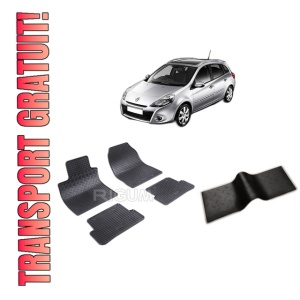 Set 5 covorase RENAULT CLIO III din 01.2008-02.2013, cu covoras tunel median, CAROSERIE COMBI, Presuri cauciuc 100%, compatibil cu autoturismul RENAULT CLIO III, Rigum