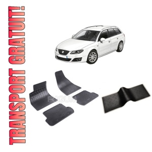 Set 5 covorase SEAT EXEO din 2009-2013, cu covoras tunel median, CAROSERIE COMBI, Presuri cauciuc 100%, compatibil cu autoturismul SEAT EXEO, Rigum
