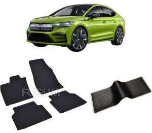 Set 5 covorase SKODA ENYAQ IV ELECTRIC din 02.2022-PREZENT, cu covoras tunel median, CAROSERIE COUPE, Presuri cauciuc 100%, compatibil cu autoturismul SKODA ENYAQ IV ELECTRIC, Rigum - Img 2