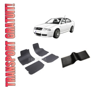 Set 5 covorase SKODA Octavia I din 1998-2004, cu covoras tunel median, CAROSERIE HATCHBACK, Presuri cauciuc 100%, compatibil cu autoturismul SKODA Octavia I, Rigum