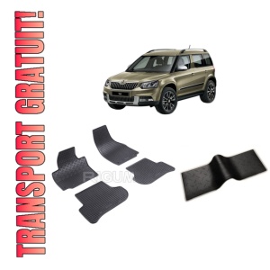 Set 5 covorase SKODA YETI din 06.2009-11.2017, cu covoras tunel median, CAROSERIE HATCHBACK, Presuri cauciuc 100%, compatibil cu autoturismul SKODA YETI, Rigum