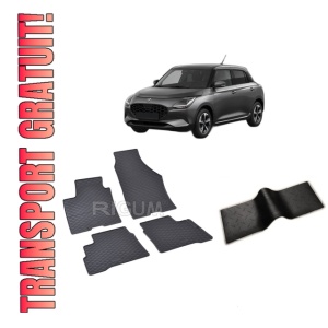 Set 5 covorase SUZUKI SWIFT AOL din 2024-PREZENT, cu covoras tunel median, CAROSERIE HATCHBACK, Presuri cauciuc 100%, compatibil cu autoturismul SUZUKI SWIFT AOL, Rigum