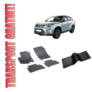 Set 5 covorase SUZUKI VITARA HYBRID din 01.2020-PREZENT, cu covoras tunel median, CAROSERIE SUV HYBRID, Presuri cauciuc 100%, compatibil cu autoturismul SUZUKI VITARA HYBRID, Rigum
