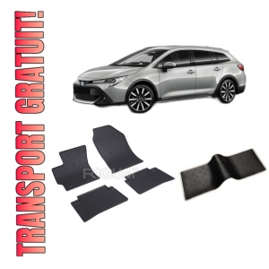 Set 5 covorase TOYOTA COROLLA XII HYBRID din 03.2019-PREZENT, cu covoras tunel median, CAROSERIE COMBI, Presuri cauciuc 100%, compatibil cu autoturismul TOYOTA COROLLA XII HYBRID, Rigum