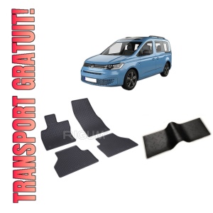 Set 5 covorase VOLKSWAGEN CADDY din 11.2020-PREZENT, cu covoras tunel median, CAROSERIE VAN 5 LOCURI, Presuri cauciuc 100%, compatibil cu autoturismul VOLKSWAGEN CADDY, Rigum