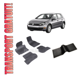 Set 5 covorase VOLKSWAGEN GOLF 6 din 06.2007-09.2012, cu covoras tunel median, CAROSERIE HATCHBACK, Presuri cauciuc 100%, compatibil cu autoturismul VOLKSWAGEN GOLF 6, Rigum