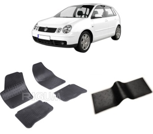 Set 5 covorase VOLKSWAGEN POLO IV din 11.2001-2009, cu covoras tunel median, CAROSERIE HATCHBACK 5 LOCURI, Presuri cauciuc 100%, compatibil cu autoturismul VOLKSWAGEN POLO IV, Rigum - Img 2