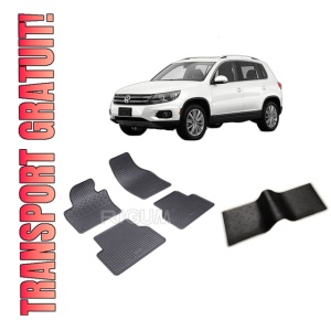 Set 5 covorase VOLKSWAGEN TIGUAN I din 07.2007-04.2016, cu covoras tunel median, CAROSERIE SUV, Presuri cauciuc 100%, compatibil cu autoturismul VOLKSWAGEN TIGUAN I, Rigum