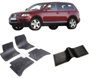 Set 5 covorase VOLKSWAGEN TOUAREG I din 11.2002-2010, cu covoras tunel median, CAROSERIE SUV, Presuri cauciuc 100%, compatibil cu autoturismul VOLKSWAGEN TOUAREG I, Rigum - Img 2