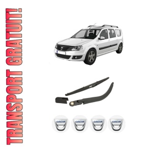 Set brat stergator spate cu lamela pentru DACIA LOGAN MCV II din 2013-2015, pentru spate, din cauciuc siliconat rezistent, 4 stickere auto DACIA